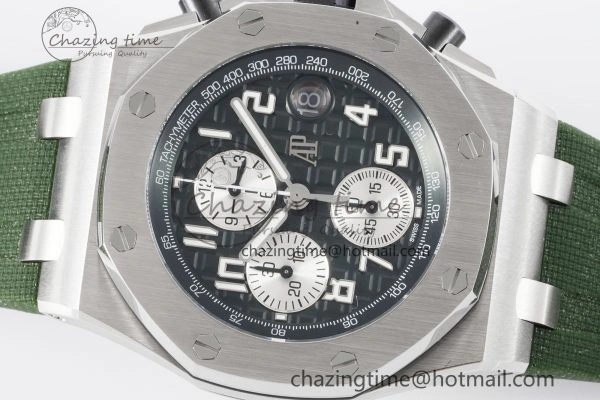 Royal Oak Offshore 42mm SS APF 1:1 Best Edition Green Dial on Green Rubber Strap A WaterResistant 4611