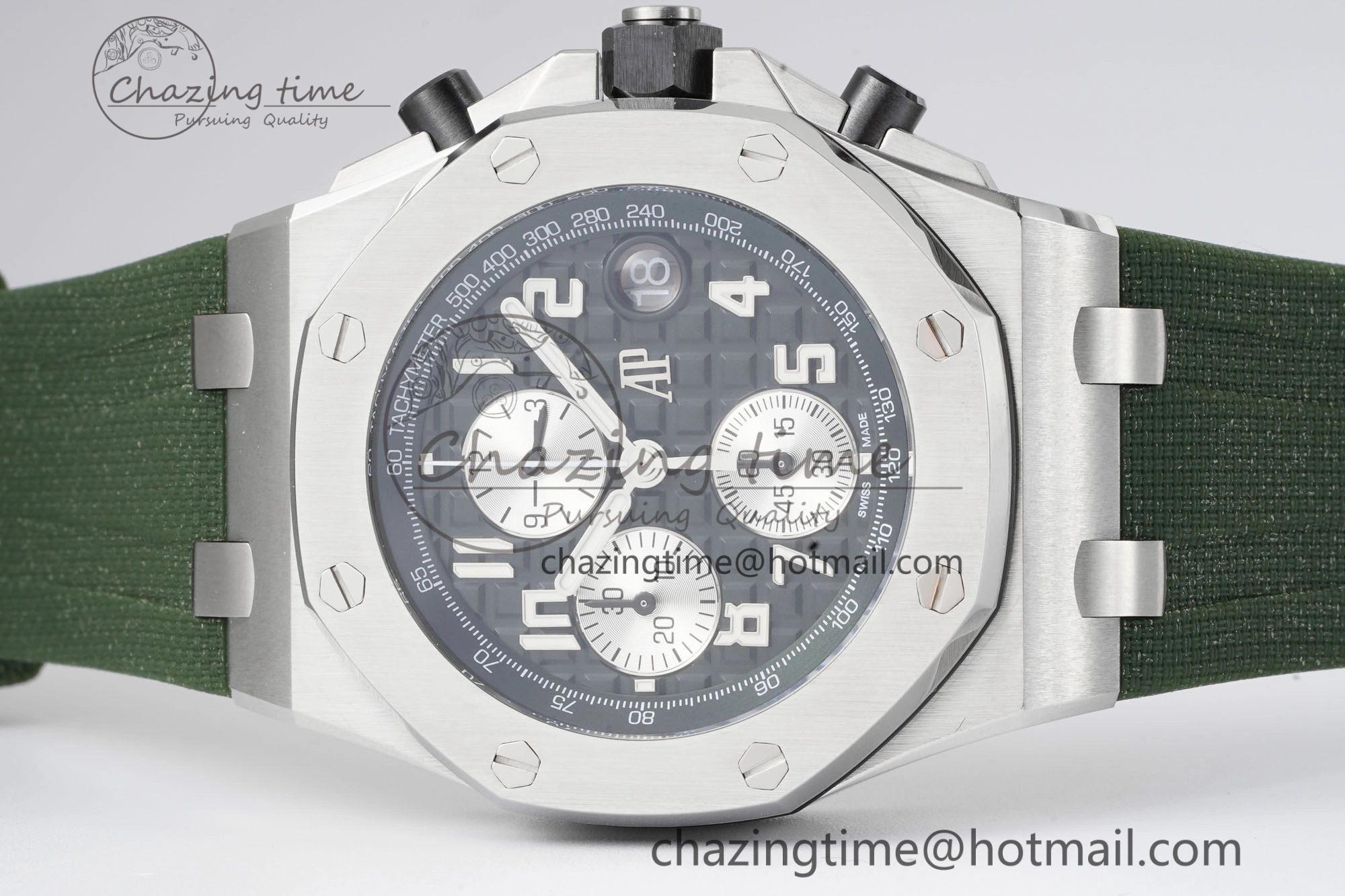 Royal Oak Offshore 42mm SS APF 1:1 Best Edition Green Dial on Green Rubber Strap A WaterResistant 4611