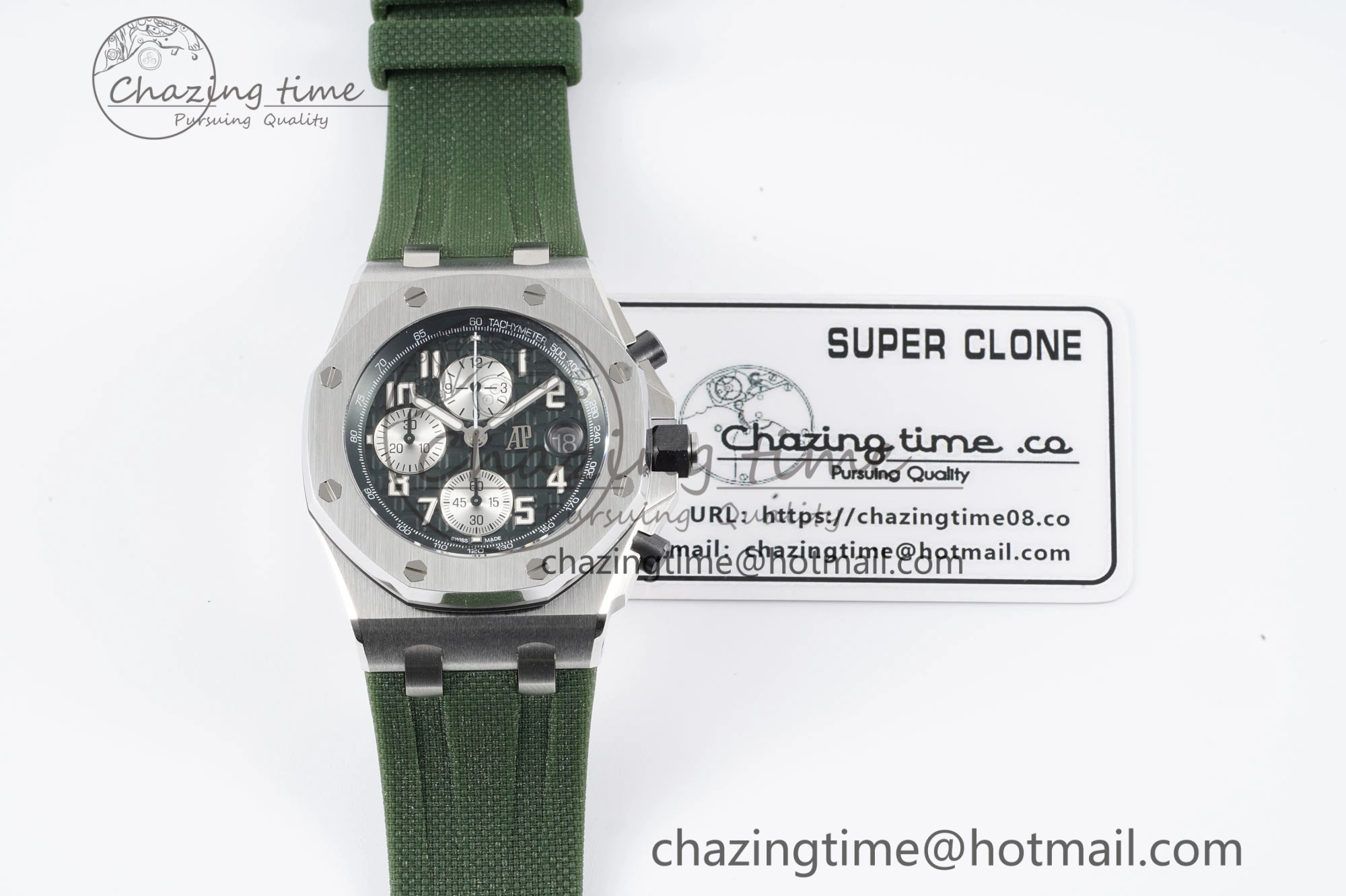 Royal Oak Offshore 42mm SS APF 1:1 Best Edition Green Dial on Green Rubber Strap A WaterResistant 4611