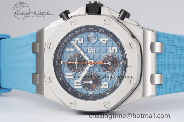 Stylish Royal Oak Offshore 42mm SS APF 1:1 Best Edition Light Blue Dial on Light Blue Rubber Strap A 4625