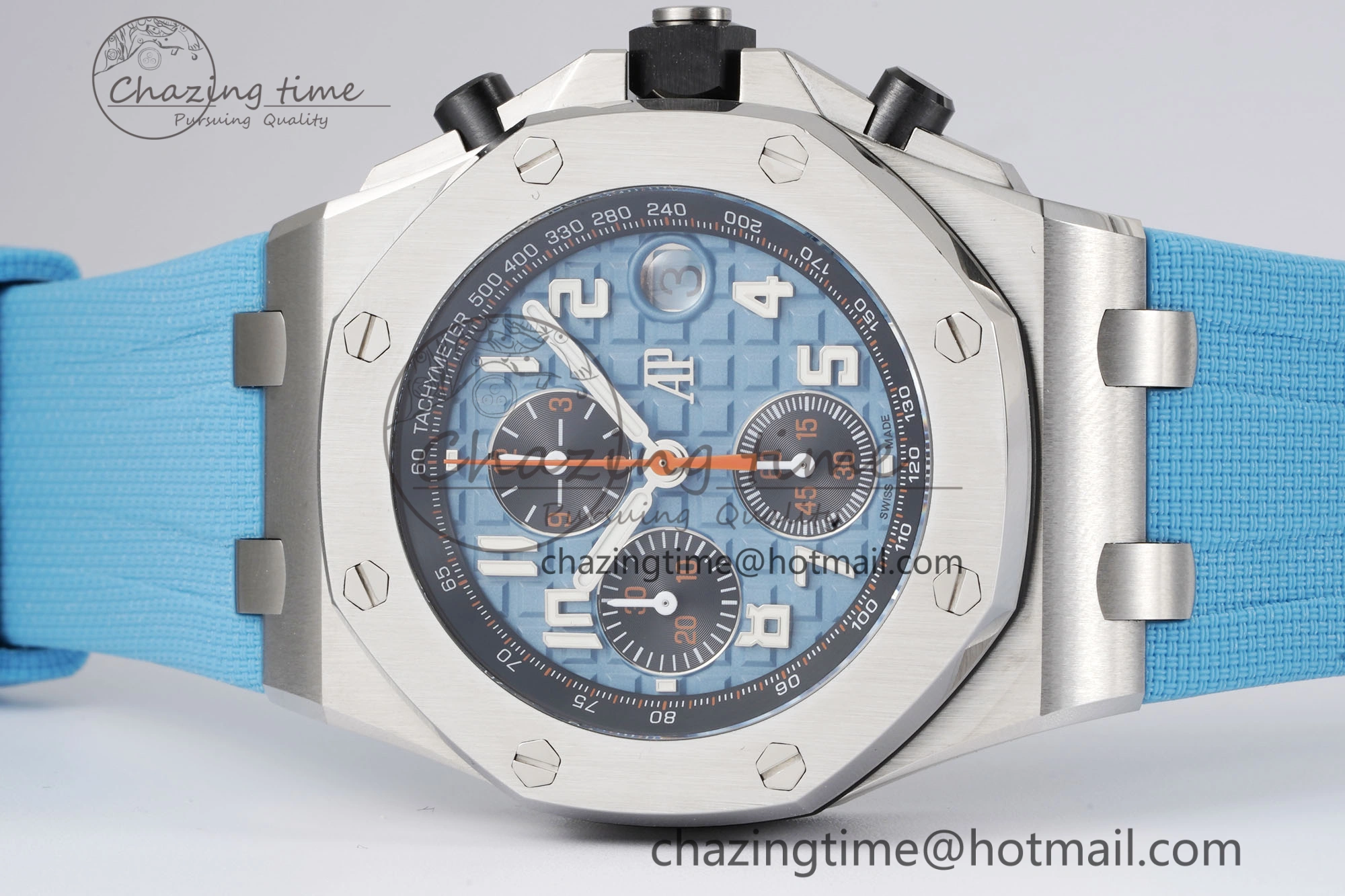 Stylish Royal Oak Offshore 42mm SS APF 1:1 Best Edition Light Blue Dial on Light Blue Rubber Strap A 4625