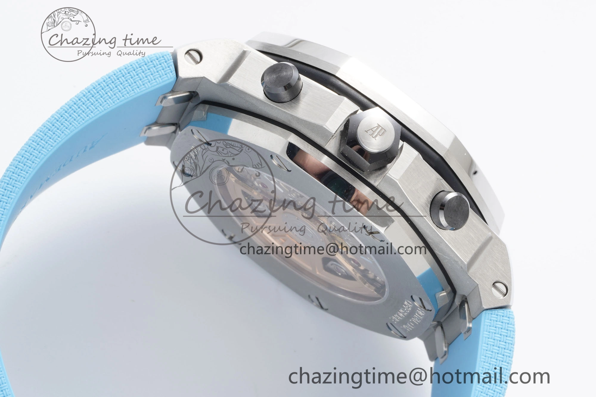 Stylish Royal Oak Offshore 42mm SS APF 1:1 Best Edition Light Blue Dial on Light Blue Rubber Strap A 4625