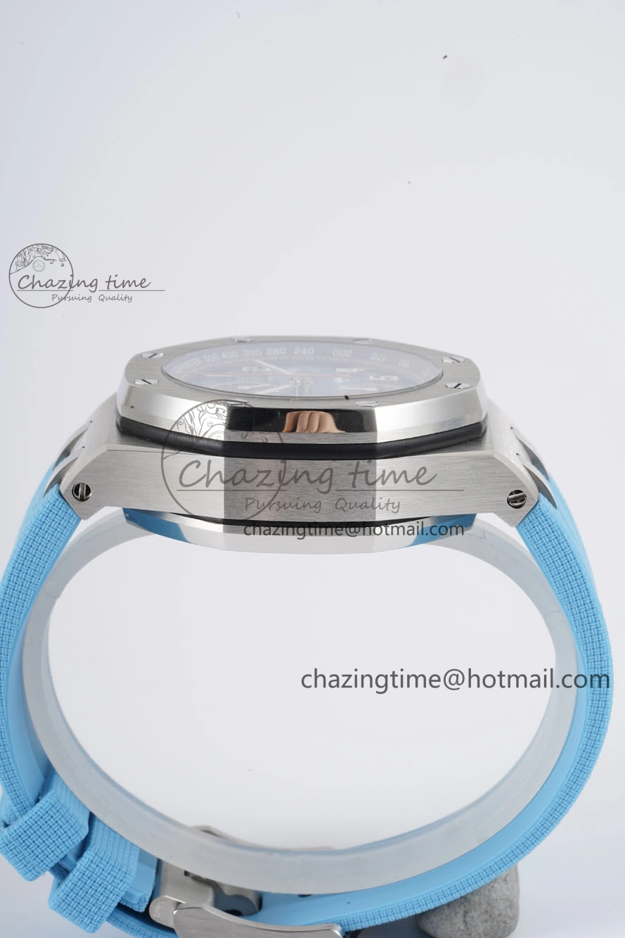 Stylish Royal Oak Offshore 42mm SS APF 1:1 Best Edition Light Blue Dial on Light Blue Rubber Strap A 4625