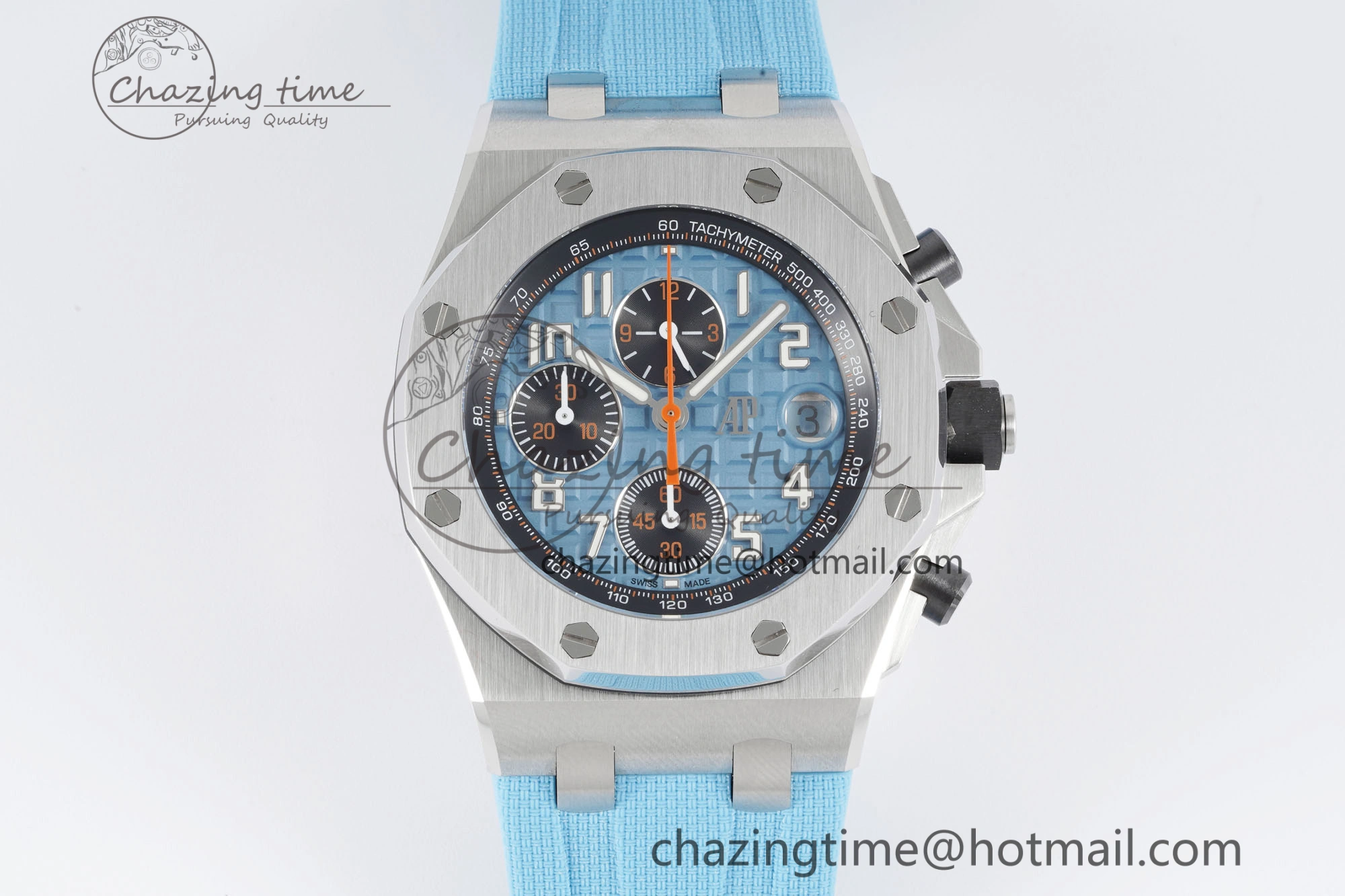 Stylish Royal Oak Offshore 42mm SS APF 1:1 Best Edition Light Blue Dial on Light Blue Rubber Strap A 4625