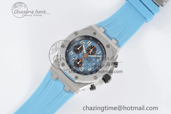 Stylish Royal Oak Offshore 42mm SS APF 1:1 Best Edition Light Blue Dial on Light Blue Rubber Strap A 4625