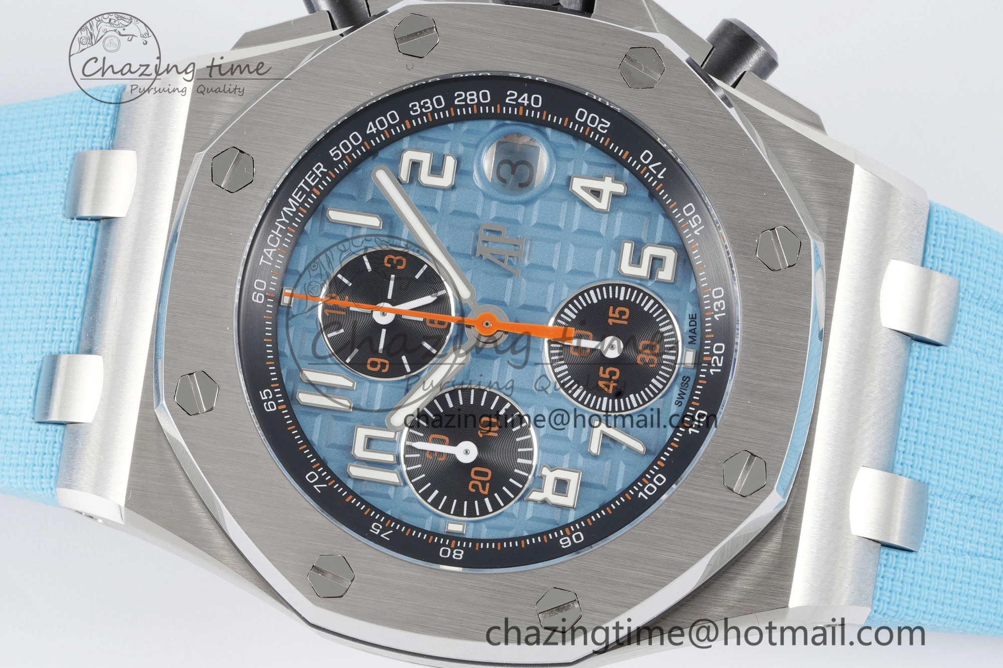 Stylish Royal Oak Offshore 42mm SS APF 1:1 Best Edition Light Blue Dial on Light Blue Rubber Strap A 4625