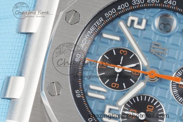 Stylish Royal Oak Offshore 42mm SS APF 1:1 Best Edition Light Blue Dial on Light Blue Rubber Strap A 4625