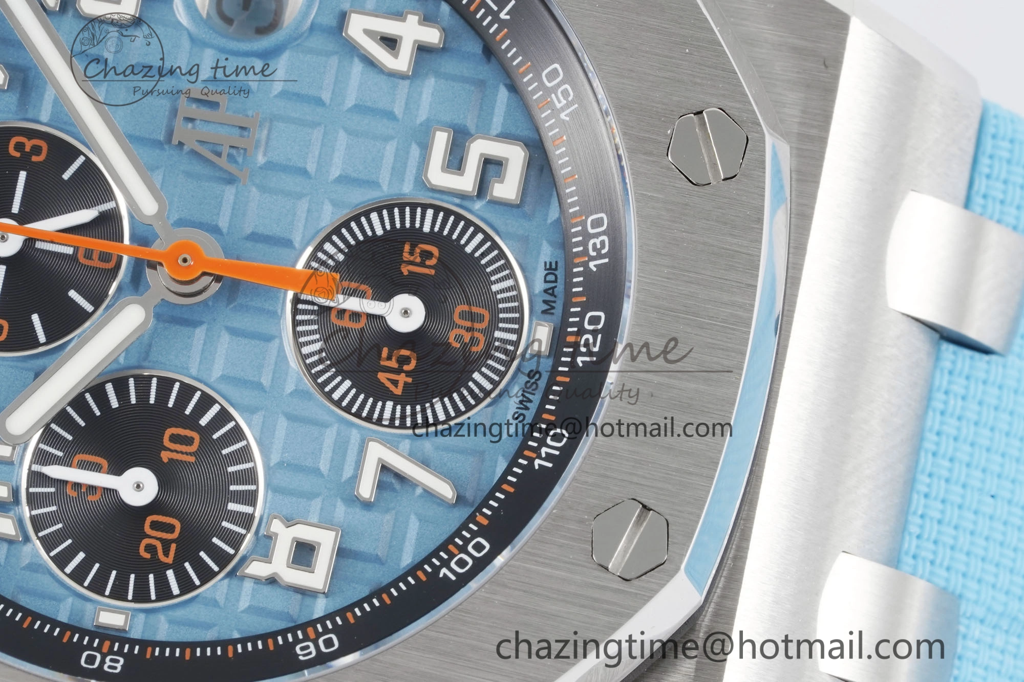 Stylish Royal Oak Offshore 42mm SS APF 1:1 Best Edition Light Blue Dial on Light Blue Rubber Strap A 4625