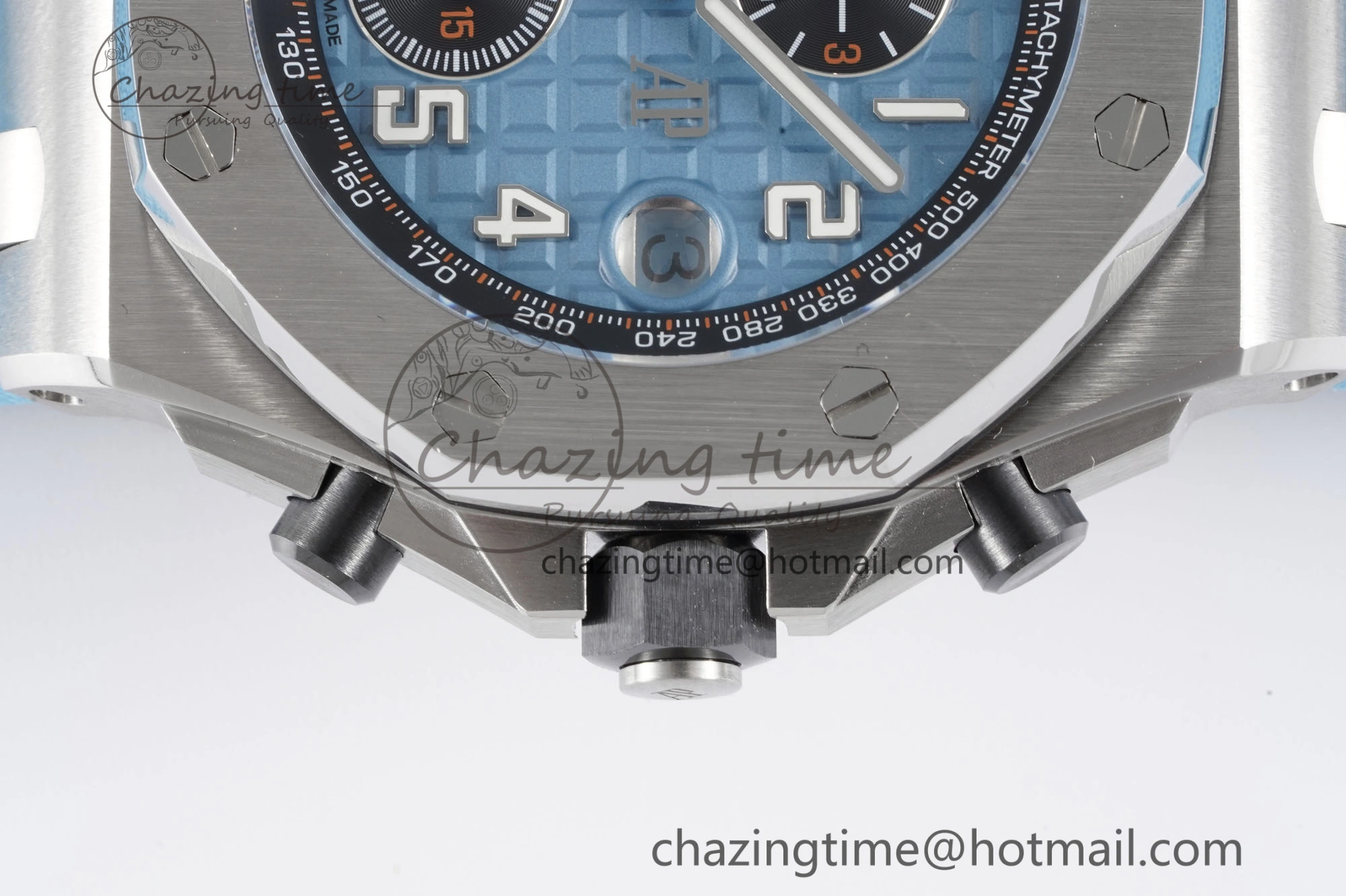 Stylish Royal Oak Offshore 42mm SS APF 1:1 Best Edition Light Blue Dial on Light Blue Rubber Strap A 4625