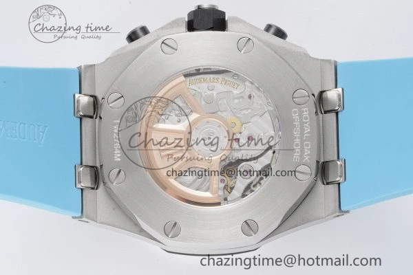 Stylish Royal Oak Offshore 42mm SS APF 1:1 Best Edition Light Blue Dial on Light Blue Rubber Strap A 4625