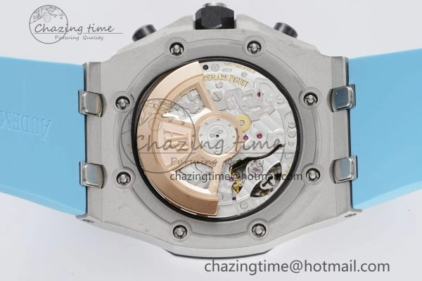 Stylish Royal Oak Offshore 42mm SS APF 1:1 Best Edition Light Blue Dial on Light Blue Rubber Strap A 4625