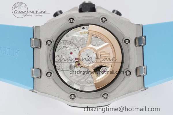 Stylish Royal Oak Offshore 42mm SS APF 1:1 Best Edition Light Blue Dial on Light Blue Rubber Strap A 4625