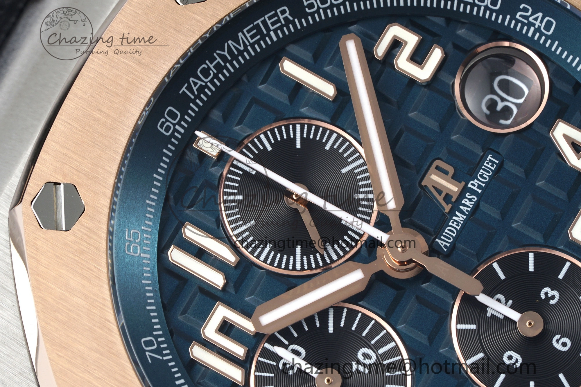 Practical Royal Oak Offshore 42mm SS APF 1:1 Best Edition RG Bezel Blue Dial on Black Leather Strap A 4668