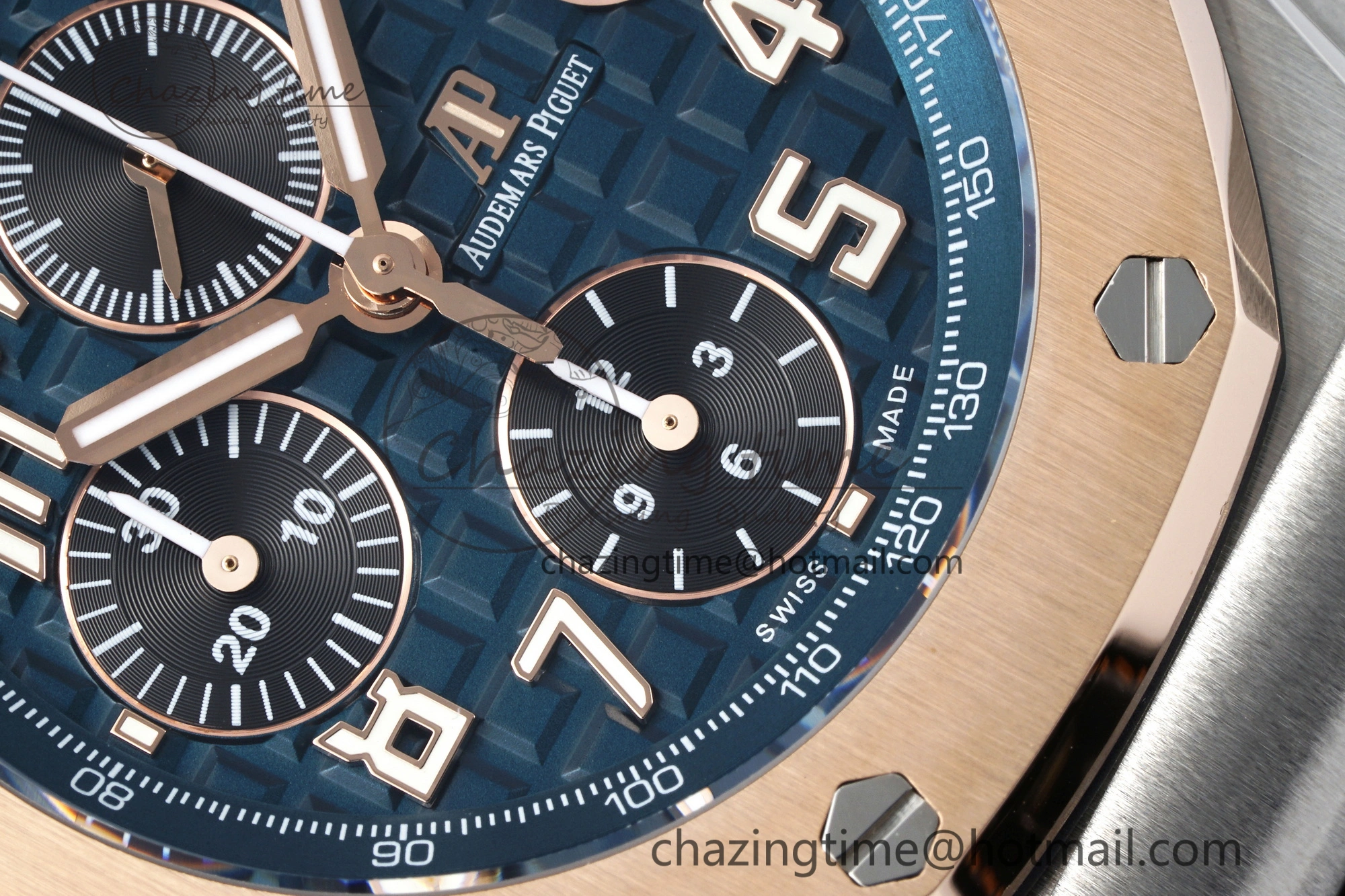 Practical Royal Oak Offshore 42mm SS APF 1:1 Best Edition RG Bezel Blue Dial on Black Leather Strap A 4668
