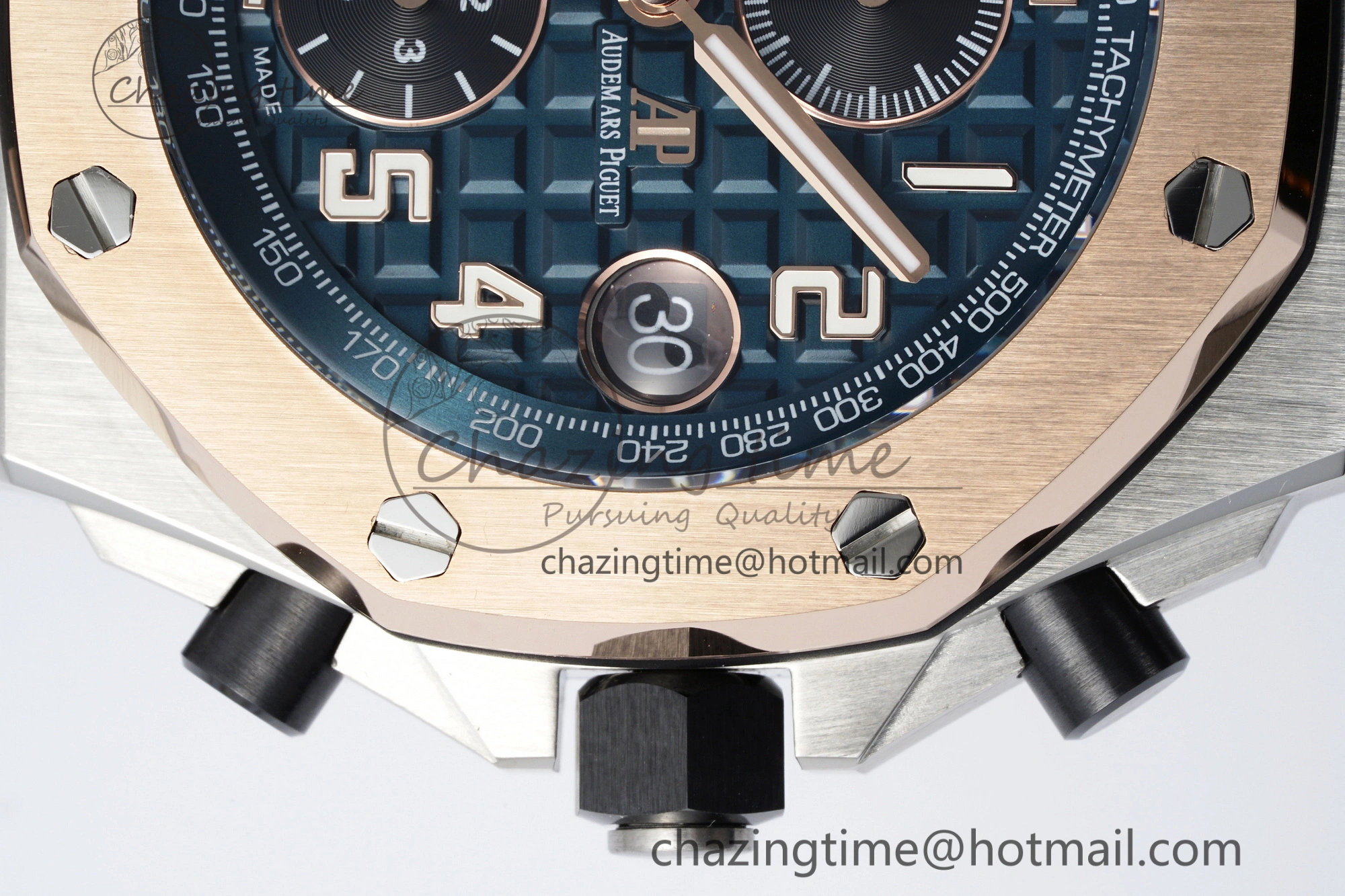 Practical Royal Oak Offshore 42mm SS APF 1:1 Best Edition RG Bezel Blue Dial on Black Leather Strap A 4668