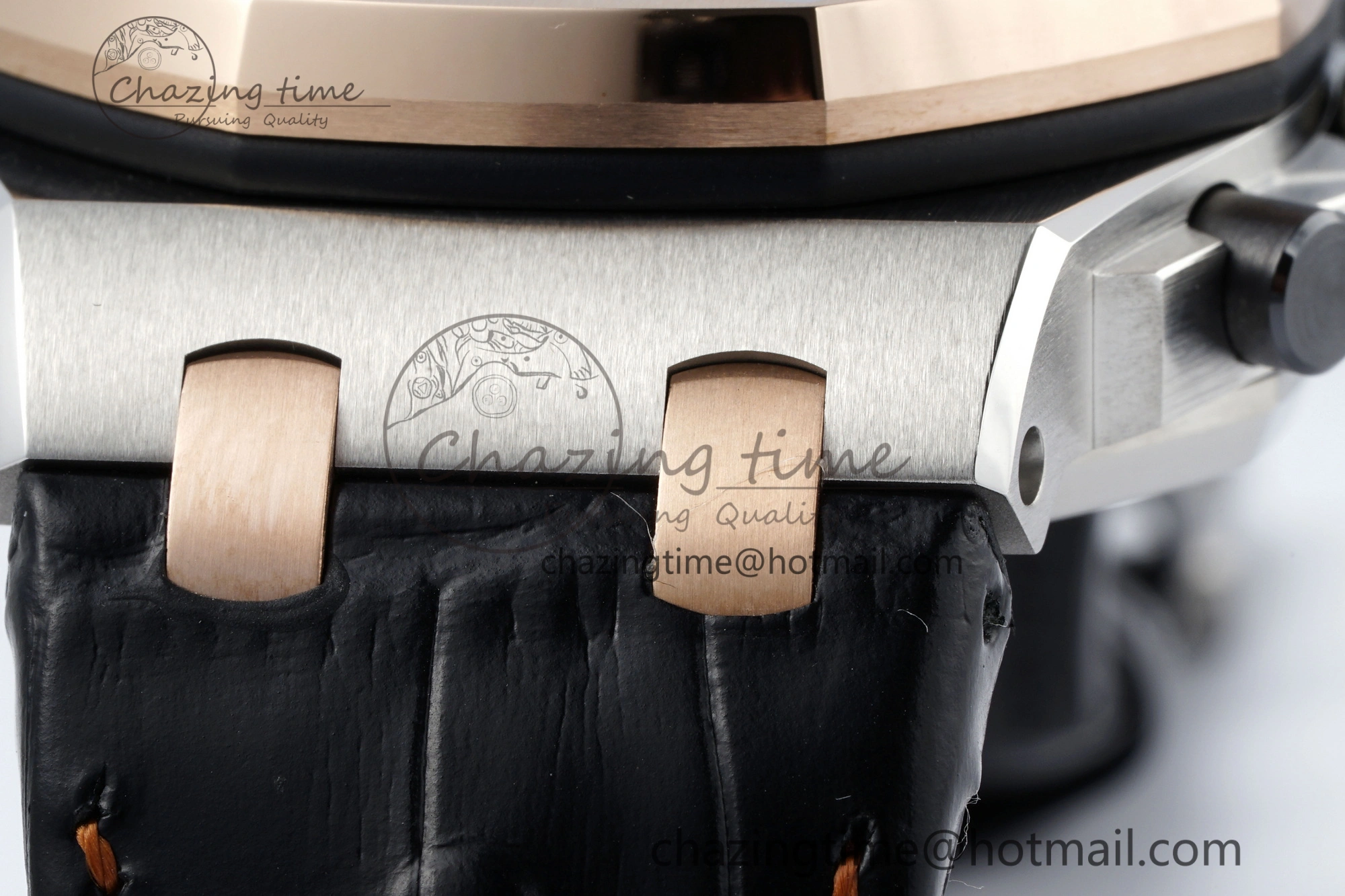 Practical Royal Oak Offshore 42mm SS APF 1:1 Best Edition RG Bezel Blue Dial on Black Leather Strap A 4668