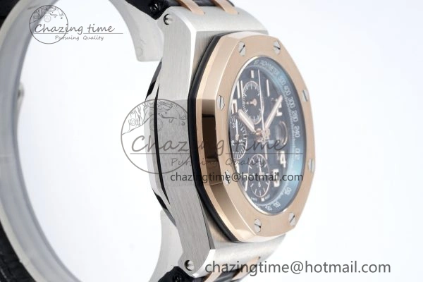 Practical Royal Oak Offshore 42mm SS APF 1:1 Best Edition RG Bezel Blue Dial on Black Leather Strap A 4668