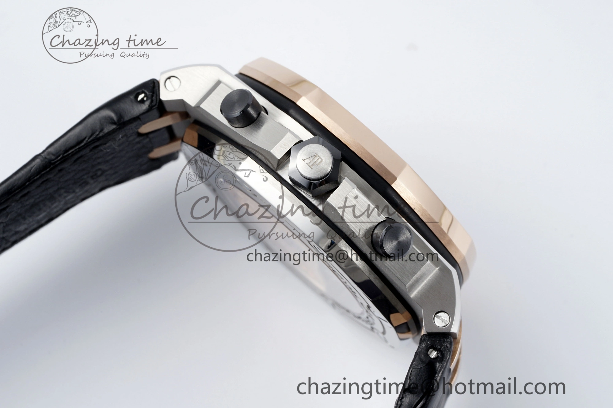 Practical Royal Oak Offshore 42mm SS APF 1:1 Best Edition RG Bezel Blue Dial on Black Leather Strap A 4668