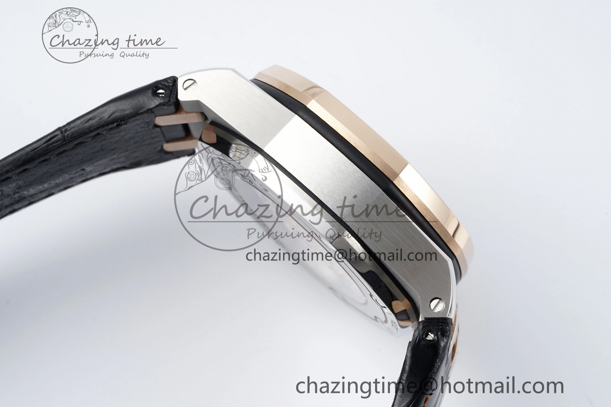 Practical Royal Oak Offshore 42mm SS APF 1:1 Best Edition RG Bezel Blue Dial on Black Leather Strap A 4668