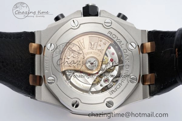 Practical Royal Oak Offshore 42mm SS APF 1:1 Best Edition RG Bezel Blue Dial on Black Leather Strap A 4668