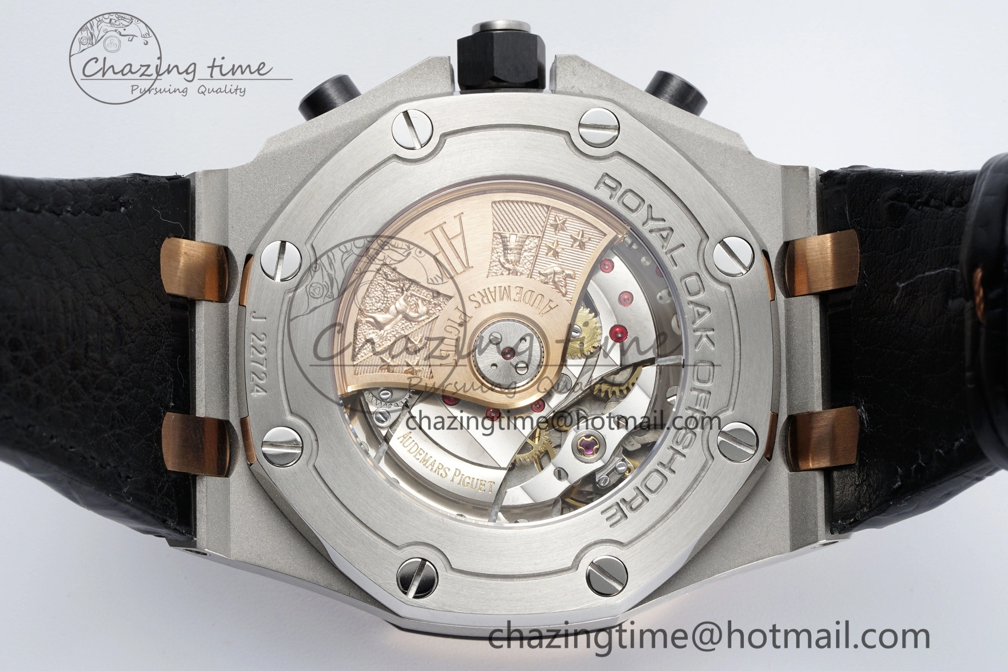 Practical Royal Oak Offshore 42mm SS APF 1:1 Best Edition RG Bezel Blue Dial on Black Leather Strap A 4668