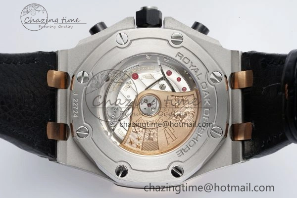 Practical Royal Oak Offshore 42mm SS APF 1:1 Best Edition RG Bezel Blue Dial on Black Leather Strap A 4668