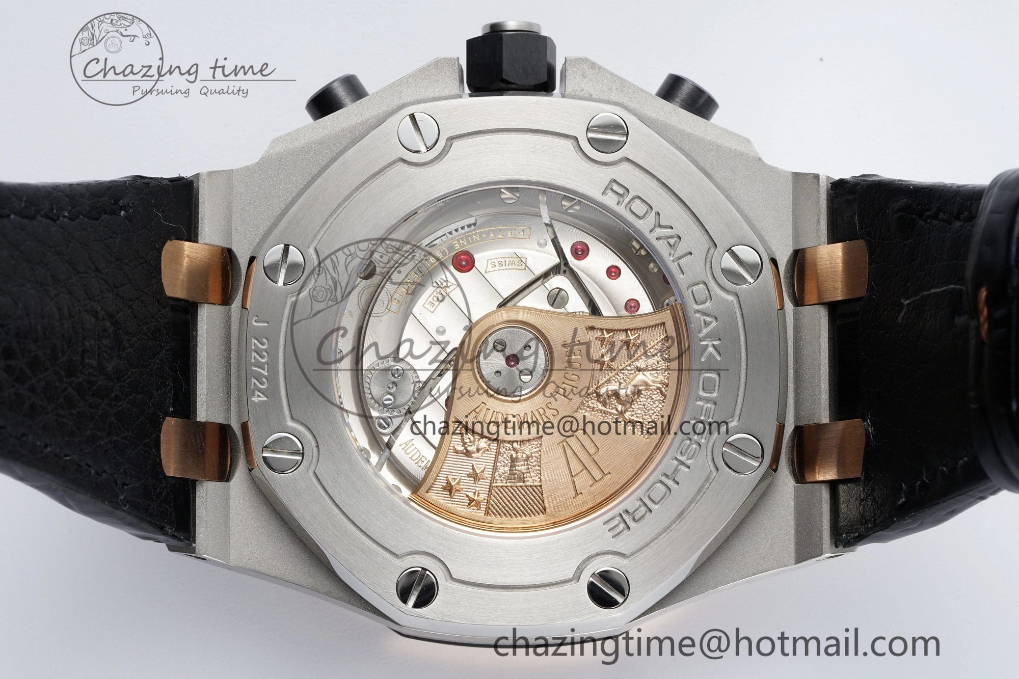 Practical Royal Oak Offshore 42mm SS APF 1:1 Best Edition RG Bezel Blue Dial on Black Leather Strap A 4668