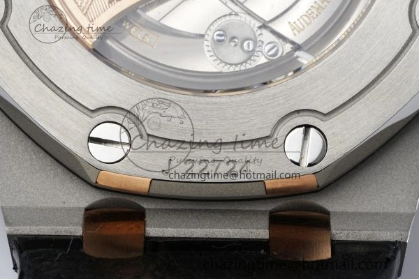 Practical Royal Oak Offshore 42mm SS APF 1:1 Best Edition RG Bezel Blue Dial on Black Leather Strap A 4668