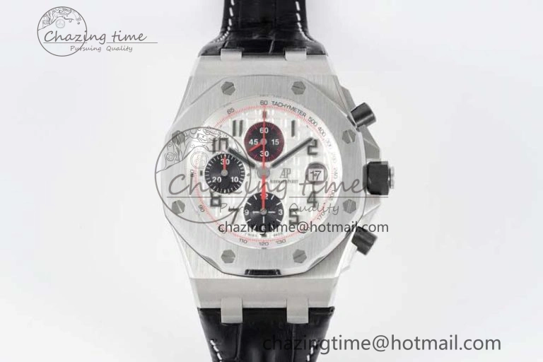 Royal Oak Offshore 42mm SS APF 1:1 Best Edition White Black Dial on Black Leather Strap A Resilient 4613