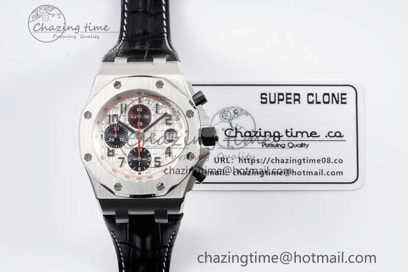 Royal Oak Offshore 42mm SS APF 1:1 Best Edition White Black Dial on Black Leather Strap A Resilient 4613