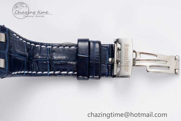 Royal Oak Offshore 42mm SS APF 1:1 Best Edition White Blue Dial on Blue Leather Strap A SportInspired 4616