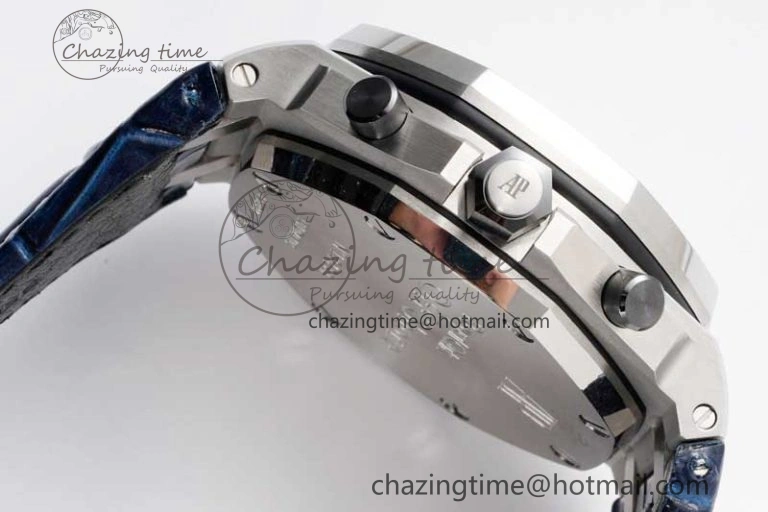 Royal Oak Offshore 42mm SS APF 1:1 Best Edition White Blue Dial on Blue Leather Strap A SportInspired 4616