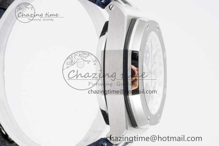 Royal Oak Offshore 42mm SS APF 1:1 Best Edition White Blue Dial on Blue Leather Strap A SportInspired 4616