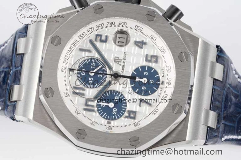 Royal Oak Offshore 42mm SS APF 1:1 Best Edition White Blue Dial on Blue Leather Strap A SportInspired 4616