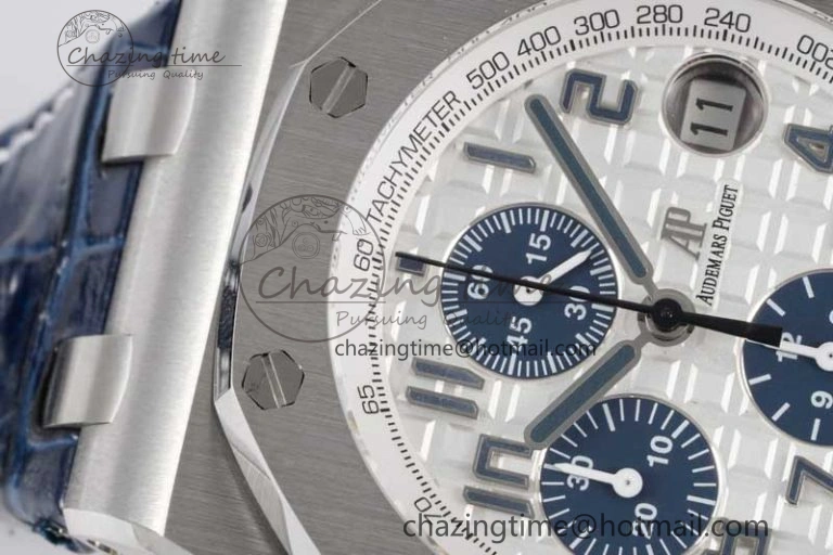 Royal Oak Offshore 42mm SS APF 1:1 Best Edition White Blue Dial on Blue Leather Strap A SportInspired 4616