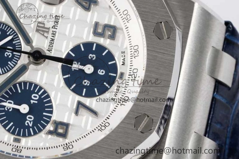 Royal Oak Offshore 42mm SS APF 1:1 Best Edition White Blue Dial on Blue Leather Strap A SportInspired 4616