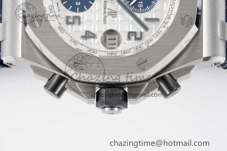 Royal Oak Offshore 42mm SS APF 1:1 Best Edition White Blue Dial on Blue Leather Strap A SportInspired 4616