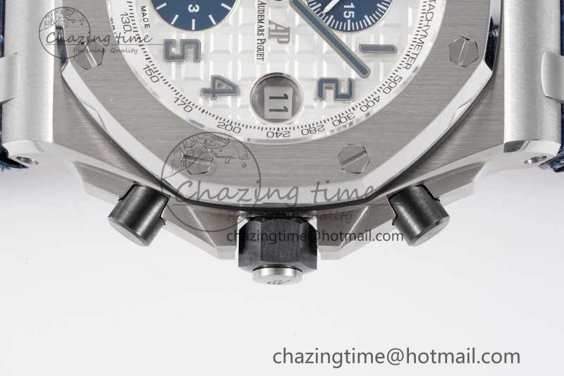 Royal Oak Offshore 42mm SS APF 1:1 Best Edition White Blue Dial on Blue Leather Strap A SportInspired 4616