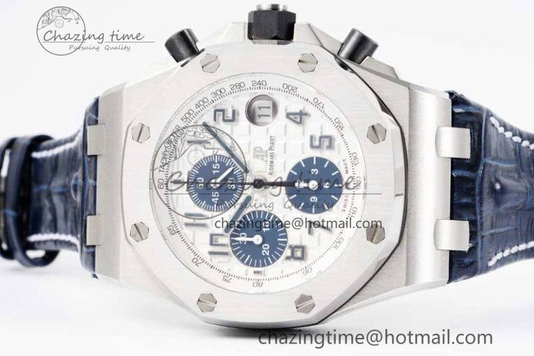 Royal Oak Offshore 42mm SS APF 1:1 Best Edition White Blue Dial on Blue Leather Strap A SportInspired 4616