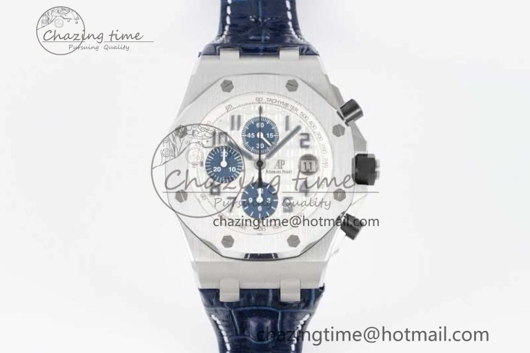 Royal Oak Offshore 42mm SS APF 1:1 Best Edition White Blue Dial on Blue Leather Strap A SportInspired 4616