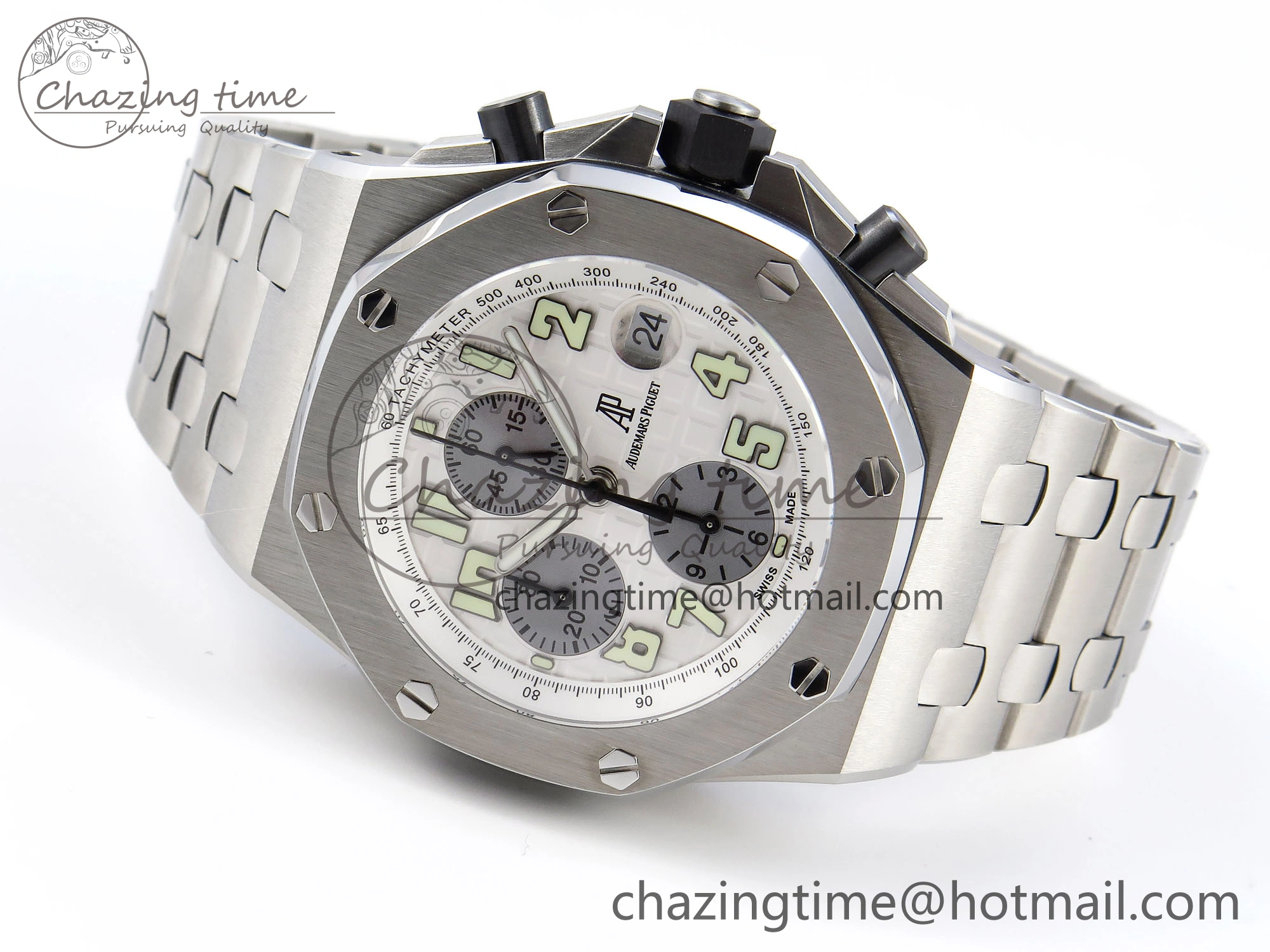 Neat Royal Oak Offshore 42mm SS APF 1:1 Best Edition White Silver Dial on SS Bracelet Strap A 4539