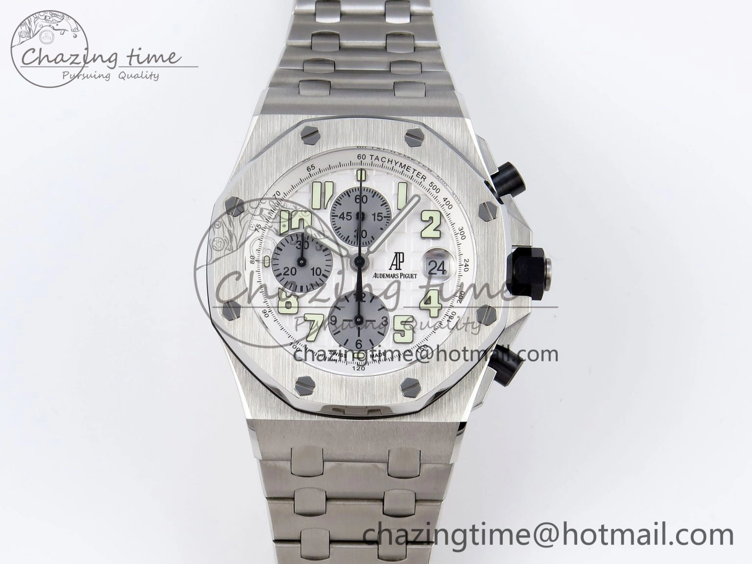 Neat Royal Oak Offshore 42mm SS APF 1:1 Best Edition White Silver Dial on SS Bracelet Strap A 4539