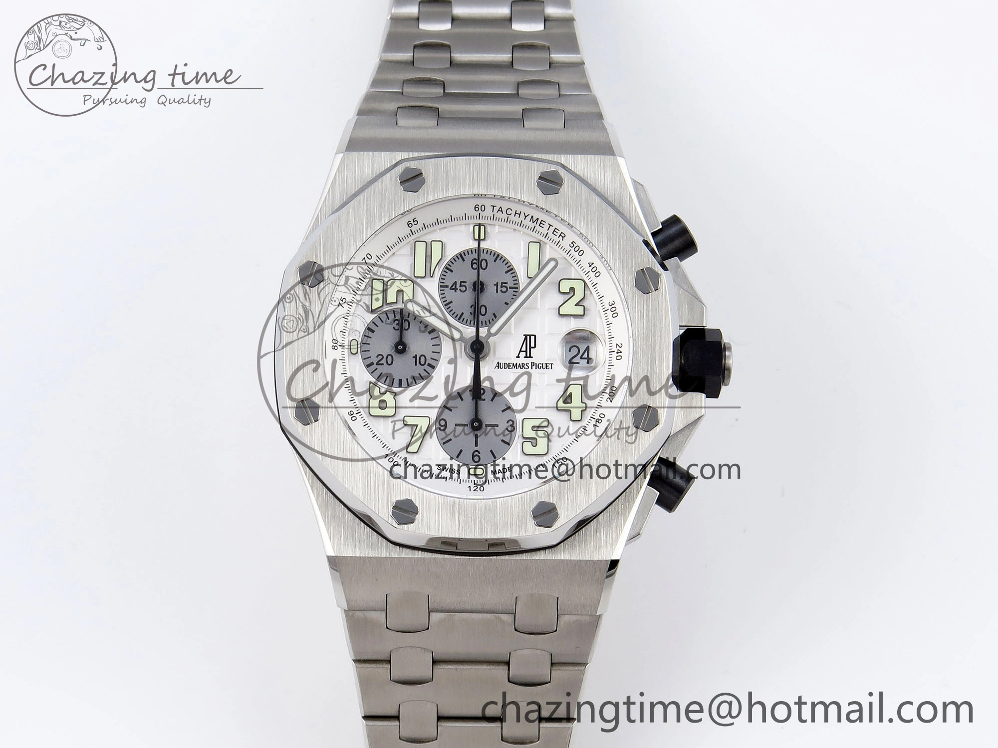 Neat Royal Oak Offshore 42mm SS APF 1:1 Best Edition White Silver Dial on SS Bracelet Strap A 4539