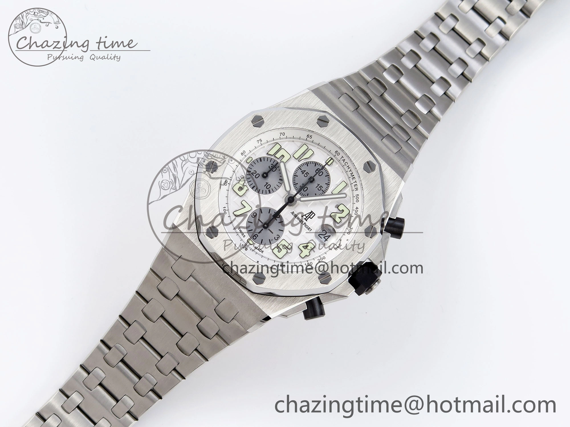 Neat Royal Oak Offshore 42mm SS APF 1:1 Best Edition White Silver Dial on SS Bracelet Strap A 4539