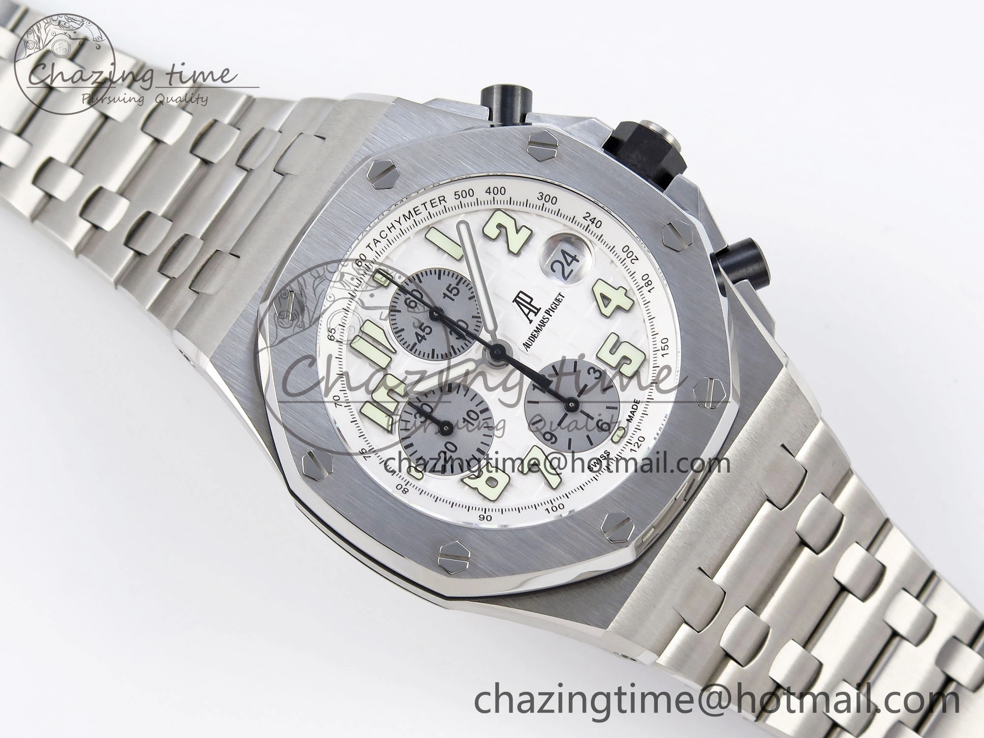 Neat Royal Oak Offshore 42mm SS APF 1:1 Best Edition White Silver Dial on SS Bracelet Strap A 4539