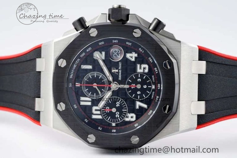 Royal Oak Offshore 42mm SS Black Ceramic Bezel APF 1:1 Best Edition Black Dial on Black Red Rubber Strap A Neat 4712