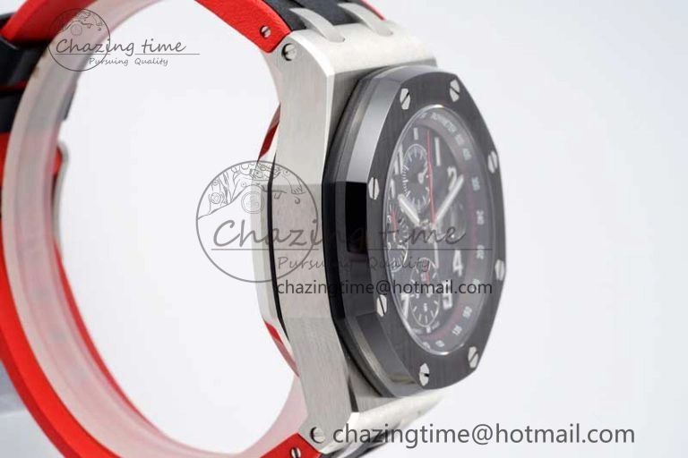 Royal Oak Offshore 42mm SS Black Ceramic Bezel APF 1:1 Best Edition Black Dial on Black Red Rubber Strap A Neat 4712