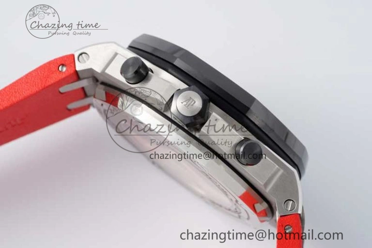 Royal Oak Offshore 42mm SS Black Ceramic Bezel APF 1:1 Best Edition Black Dial on Black Red Rubber Strap A Neat 4712
