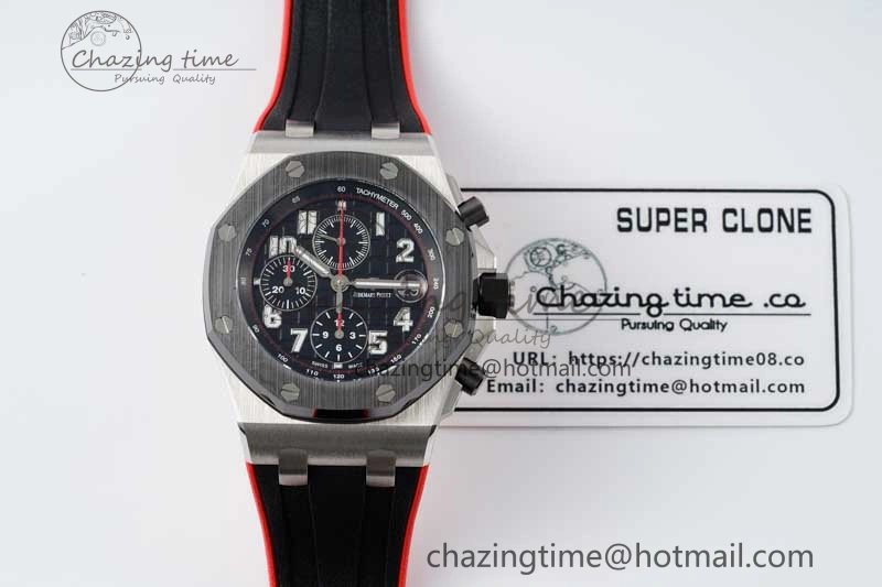 Royal Oak Offshore 42mm SS Black Ceramic Bezel APF 1:1 Best Edition Black Dial on Black Red Rubber Strap A Neat 4712
