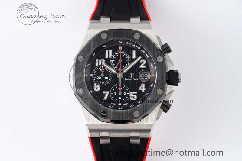 Royal Oak Offshore 42mm SS Black Ceramic Bezel APF 1:1 Best Edition Black Dial on Black Red Rubber Strap A Neat 4712